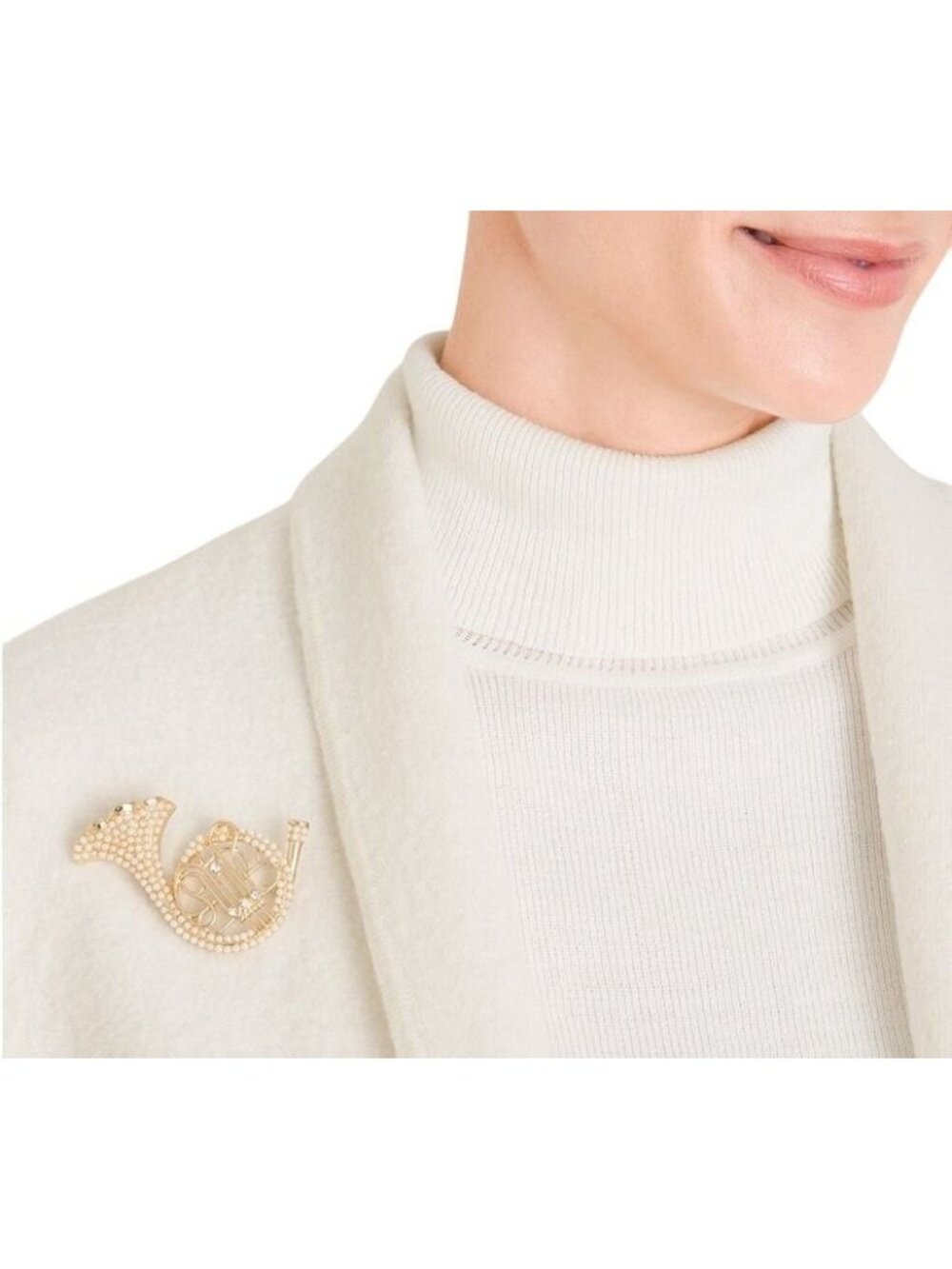 CHICO'S Faux Pearl Musical Horn Pin Artistic Luxury Classic NWT $45